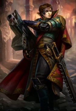 An  officer elevated to become a , outfitted with  and armed with a  and , as depicted in .