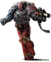 A Chaos Space Marine wearing Power Armour taken from many different patterns and sources
