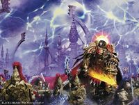 The Emperor within the Imperial Webway leads the Legio Custodes and Silent Sisterhood against the Forces of Chaos