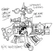 Схема механьяка, изображающая «Огнемёто-лазвинтовко-болтер»