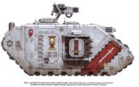 Grey Knights Mark V Land Raider Crusader which took part in the 13th Black Crusade on Cadia.