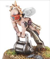 An Armorium Cherub carries a Multi-Melta fuel canister for its Space Marine master.