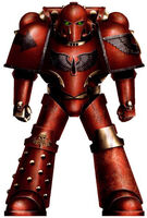 A Pre-Heresy Blood Angels Legionary wearing Mark IV Maximus Pattern Power Armour