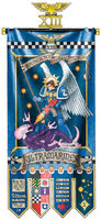 The Ultramarines Chapter Banner as a vexillum; the banner staff commemorates the Ultramarines' origin as the original XIII Legion of Space Marines of the First Founding.