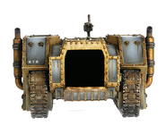 A Saturnyne Pattern Aurox Armoured Transport of the Solar Auxilia rear view, hatch opened.