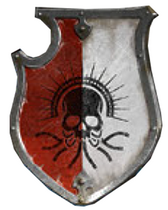 House Zavora livery shield with household arms, affixed to the Questoris Knight Errant Veiled Hunter.