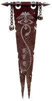 HouseÆrthegn Honour Banner of the Cerastus Knight-Lancer Great Thunoz. Note the emblem of the crow slaying a serpent and the inclusion of the Eye of Horus symbol.