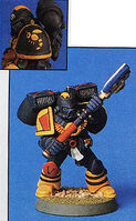 A close-up view of one of the original Yellow Jacket models and iconography painted by Jeff Durochia.