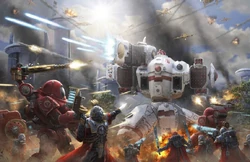 A KV128 Stormsurge engaging the forces of the  and .