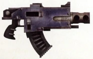 An ancient Phobos Pattern Bolter utilised by the Night Lords Traitor Legion.
