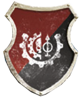 House Taranis livery shield with Knight household iconography affixed to the hull of the Cerastus Knight Lancer Hastam Gloriae during the Horus Heresy.