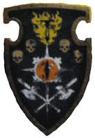 Legio Fureans livery princeps livery shield with personal heraldry, from the Warlord-class Titan Alfaer Vyr.