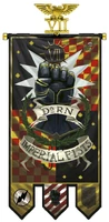The Imperial Fists Chapter Banner as a vexillum; the banner staff commemorates the Imperial Fists' origin as the original VII Legion of Space Marines of the First Founding.