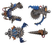 Various examples of Ork combat walker weaponry