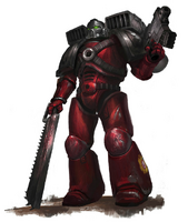 A Flesh Tearers Assault Marine, armed with Chainsword and Bolt Pistol.