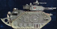 A Death Korps of Krieg Mars Alpha Pattern Leman Russ Annihilator with filter, trench rail modification and a Heavy Stubber. This vehicle was destoryed during the Orphean War