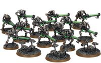 A force of undying Necron Warriors accompanied by several swarms of Canoptek Scarabs