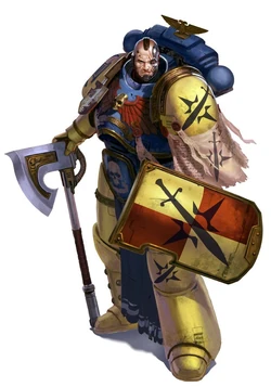 A Harbingers   stands ready for battle, armed with a  and  and wearing modified .