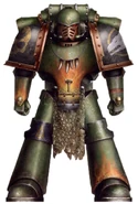 Pre-Heresy era Salamanders Legionary, Firedrakes Veteran Ish'val, in Mark IV Maximus Power Armour with several Mark III components.