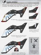 A squadron of Dark Angels Nephilim Jetfighters belonging to the Ravenwing Company and displaying the Chapter's common aviation markings.
