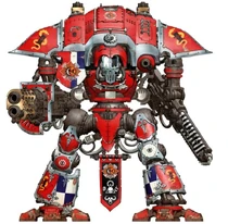 House Krast Knight Errant Headtaker piloted by Sir Forillus. For many standard years, Forillus was seconded to the Cockatrices Titan Legion and in their honour he still bears their colours as part of his livery. Since the Great Rift opened, Forillus has fought battles allied with three different Forge Worlds, even joining Primarch Roboute Guilliman during part of the Indomitus Crusade.