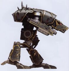 A Traitor Warhound-class Titan; note that this machine is bleeding from its "wounds" as the result of the merging of its substance with a daemon