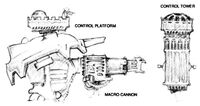 An Adeptus Mechanicus diagram depicting a centre line mounted Deathstrike Cannon on a Warlord-class Titan