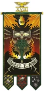 Salamanders Chapter banner as a vexillum; the banner staff commemorates the Salamanders' origin as the XVIII Legion of Space Marines of the First Founding.