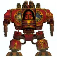 A Ferrum Infernus Dreadnought of the World Eaters Traitor Legion, armed with two Dreadnought Chainfists.