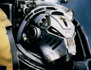 Close-up of a Wolf Guard Terminator's helmet