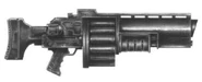 An archaic, drum-fed Grenade Launcher.