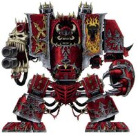 A Word Bearers Chaos Dreadnought known as the Hellfeaster