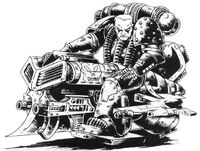 An Imperial Remembrancer's ancient illustration of an Imperial Jetbike during the Great Crusade era