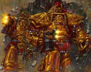 A pair of Legio Custodes in Aquilon Pattern Terminator Armour during the defence of the Imperial Palace at the Siege of Terra.