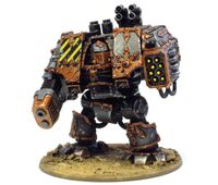 A Hellfire Pattern Chaos Dreadnought of the Iron Warriors Chaos Legion