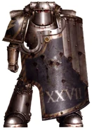 IW Breecher Legionary.jpg (294 KB) An Iron Warrior Legion Breacher Siege Squad Legionary wearing "void hardened" Mark III Iron Power Armour and brandishing a Storm Shield.