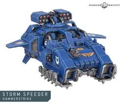 The Storm Speeder Hammerstrike of the  pictured here is a potent, mobile anti-fortification artillery platform with its turret-mounted .