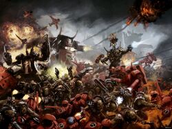 Warriors of Fire from the Enclaves of Farsight Fighting Orcs