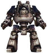 Pre-Heresy World Eaters Contemptor-Mortis Pattern Dreadnought armed with twin Kheres Pattern Assault Cannons.