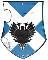 Honoured member of a Questor Imperialis house's Exalted Court bearing the design of a Gatekeeper on his Knight's tilted plate.