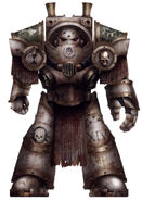 Pre-Heresy Death Guard Legion Koloth Vorr, 7th Company, Grave Warden Terminator cadre. Note modified Cataphractii Pattern Terminator Armour with the distinctive technological adaptations of the Grave Wardens. Armour features integrated Deathcloud chemical projector, its distinctive discharge stacks visible on the bearer's back.