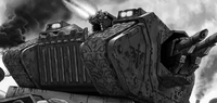 A Land Raider Phobos of the Dark Angels Chapter during combat.