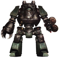 A Contemptor Dreadnought of the Sons of Horus Legion armed with a Dreadnought Close Combat Weapon and a set of twin-linked Heavy Bolters