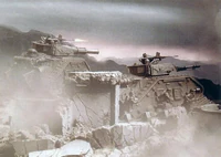 A Leman Russ Annihilator and a standard Leman Russ of the Death Korps of Krieg