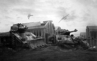 A squadron of Mark IIIc Predator Destructors during a battle with the Eldar