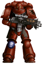 A Blood Angels Primaris Space Marine hailing from the 2nd Squad of the Blood Angels 3rd Company, in Mark X Tacticus Power Armour