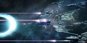 Eldar ships in void battle