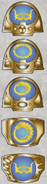 Examples of the Tizcan Host thrallband's shoulder pauldrons which bear both the Thousand Sons Traitor Legion's iconography as well as that of the Horned Crown, worn by all of its members.