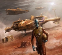 A T'au Air Caste Pilot and their Barracuda aircraft.