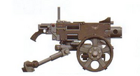 A Heavy Bolter on a wheel-mount that is used by Imperial Guard Heavy Weapons Teams